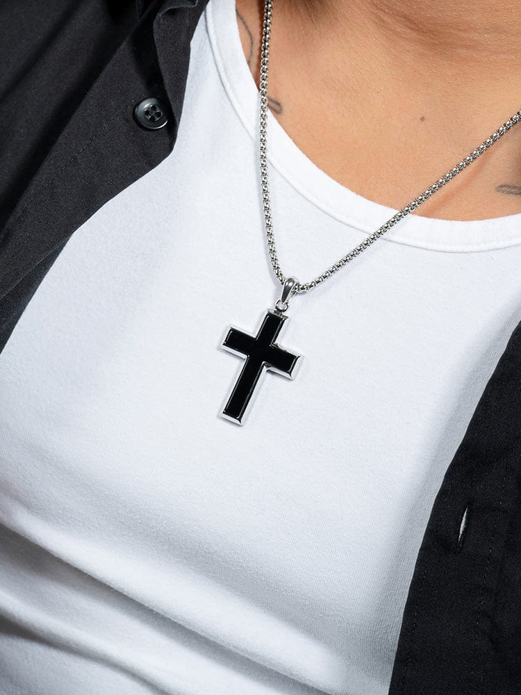 Men's Black Onyx Cross Pendant Necklace