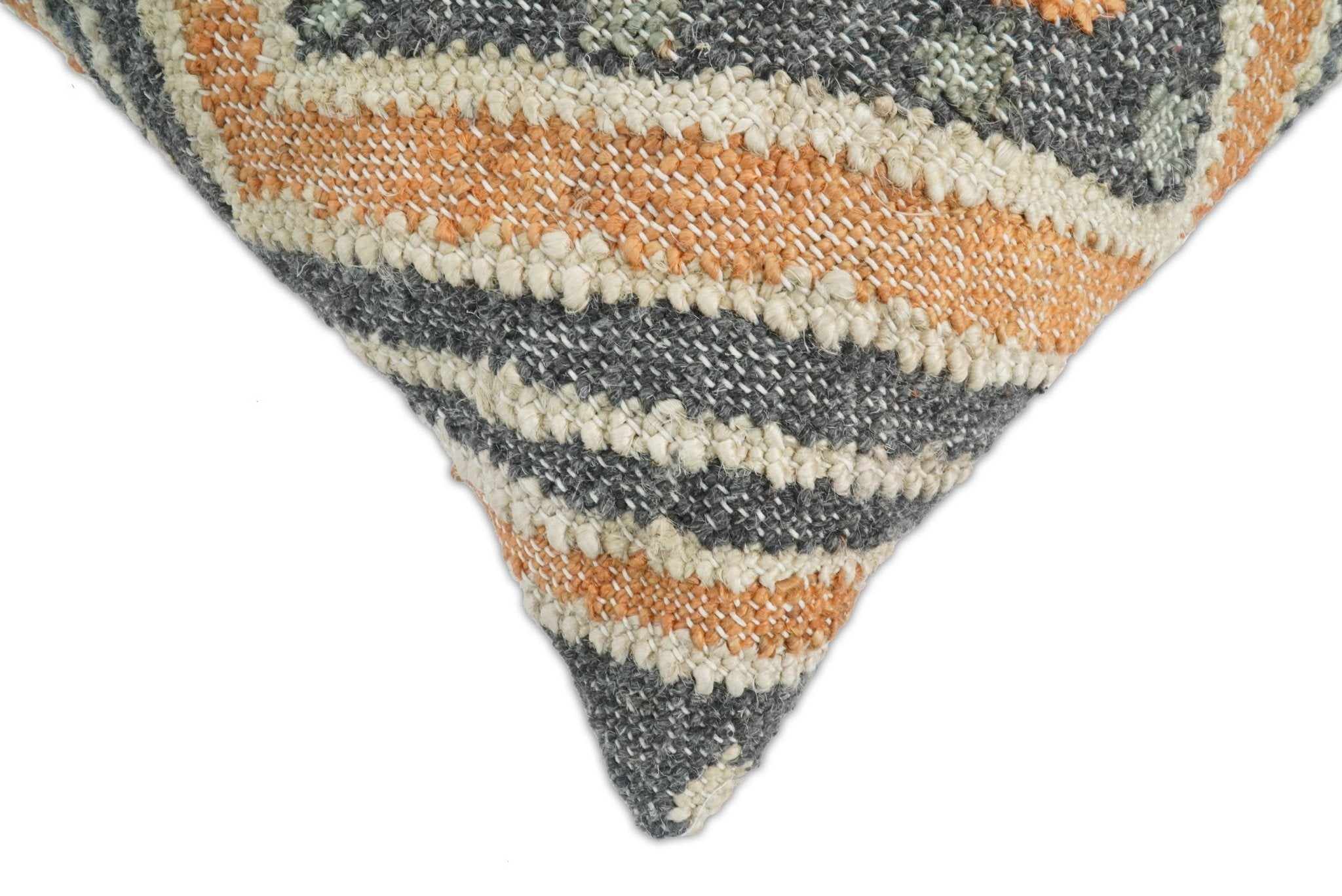 Hand Woven Boho Rust and Charcoal Jute and Wool Tribal Accent  Pillow