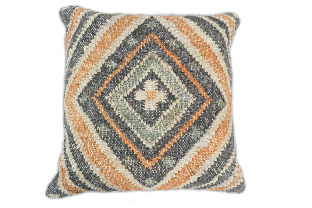 Hand Woven Boho Rust and Charcoal Jute and Wool Tribal Accent  Pillow