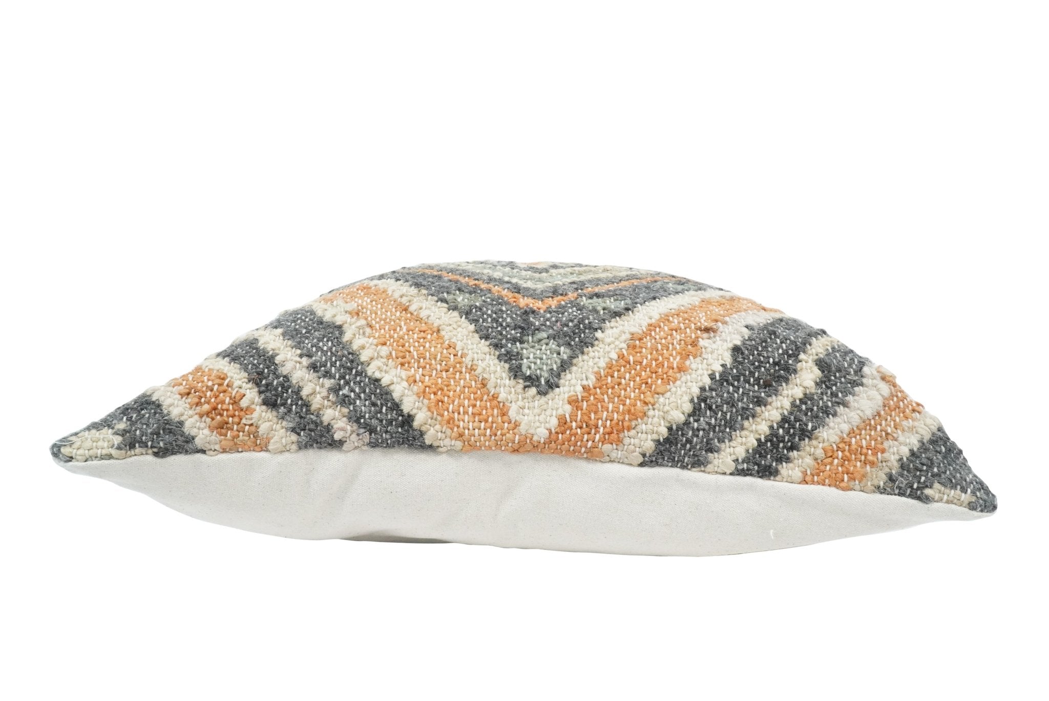 Hand Woven Boho Rust and Charcoal Jute and Wool Tribal Accent  Pillow