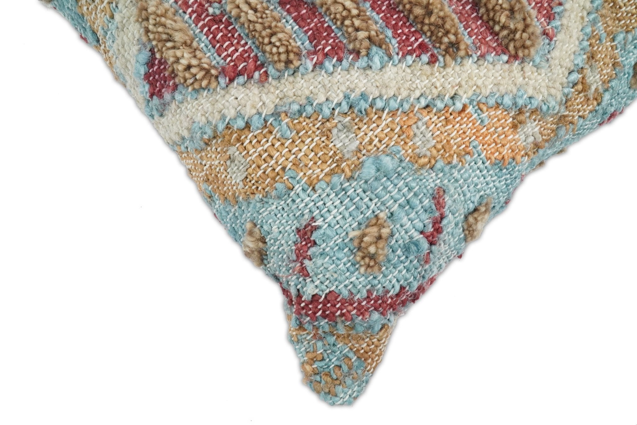 Hand Woven Boho Tribal Accent Mustard and Blue Jute and Wool Pillow