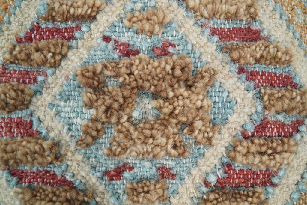 Hand Woven Boho Tribal Accent Mustard and Blue Jute and Wool Pillow