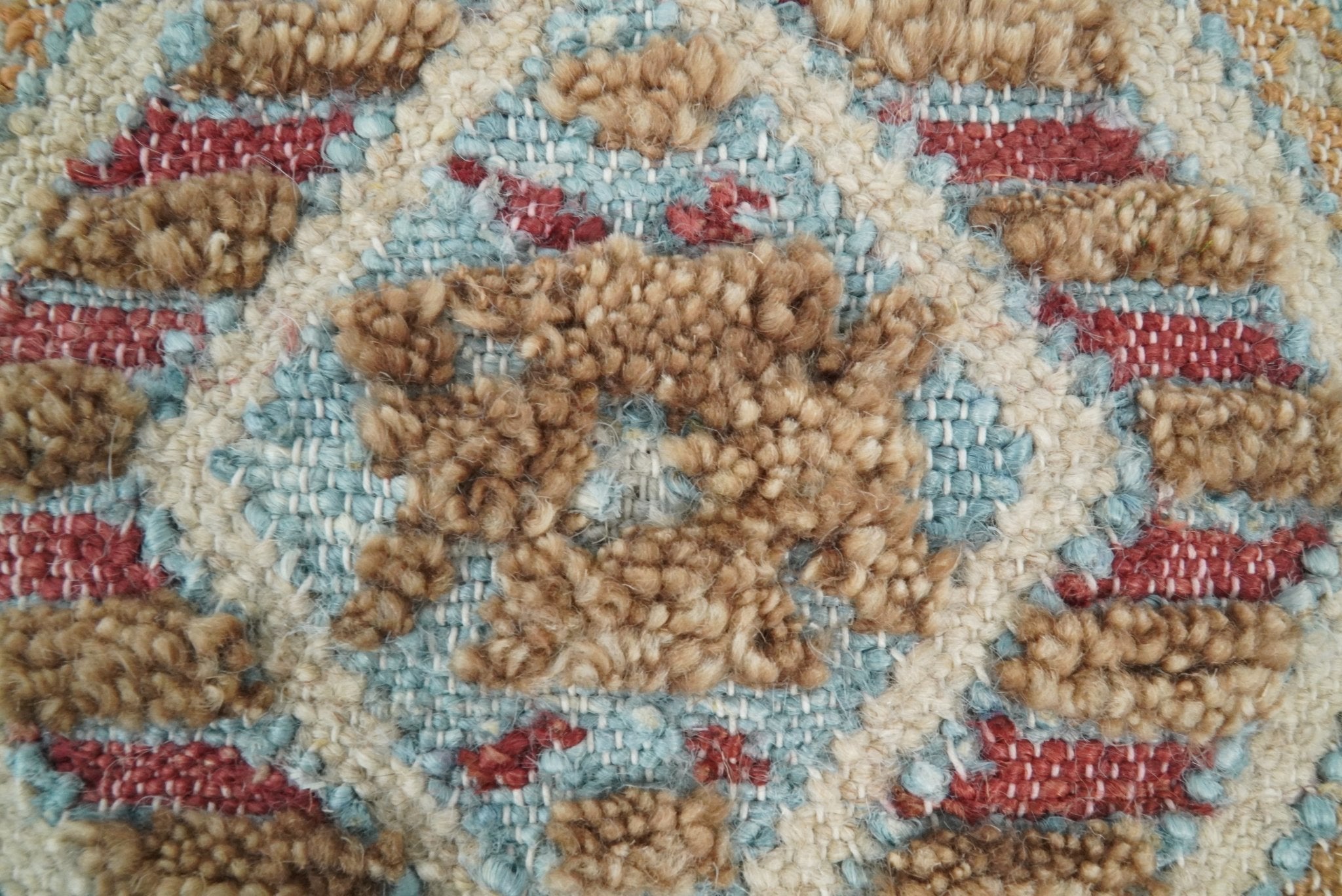 Hand Woven Boho Tribal Accent Mustard and Blue Jute and Wool Pillow
