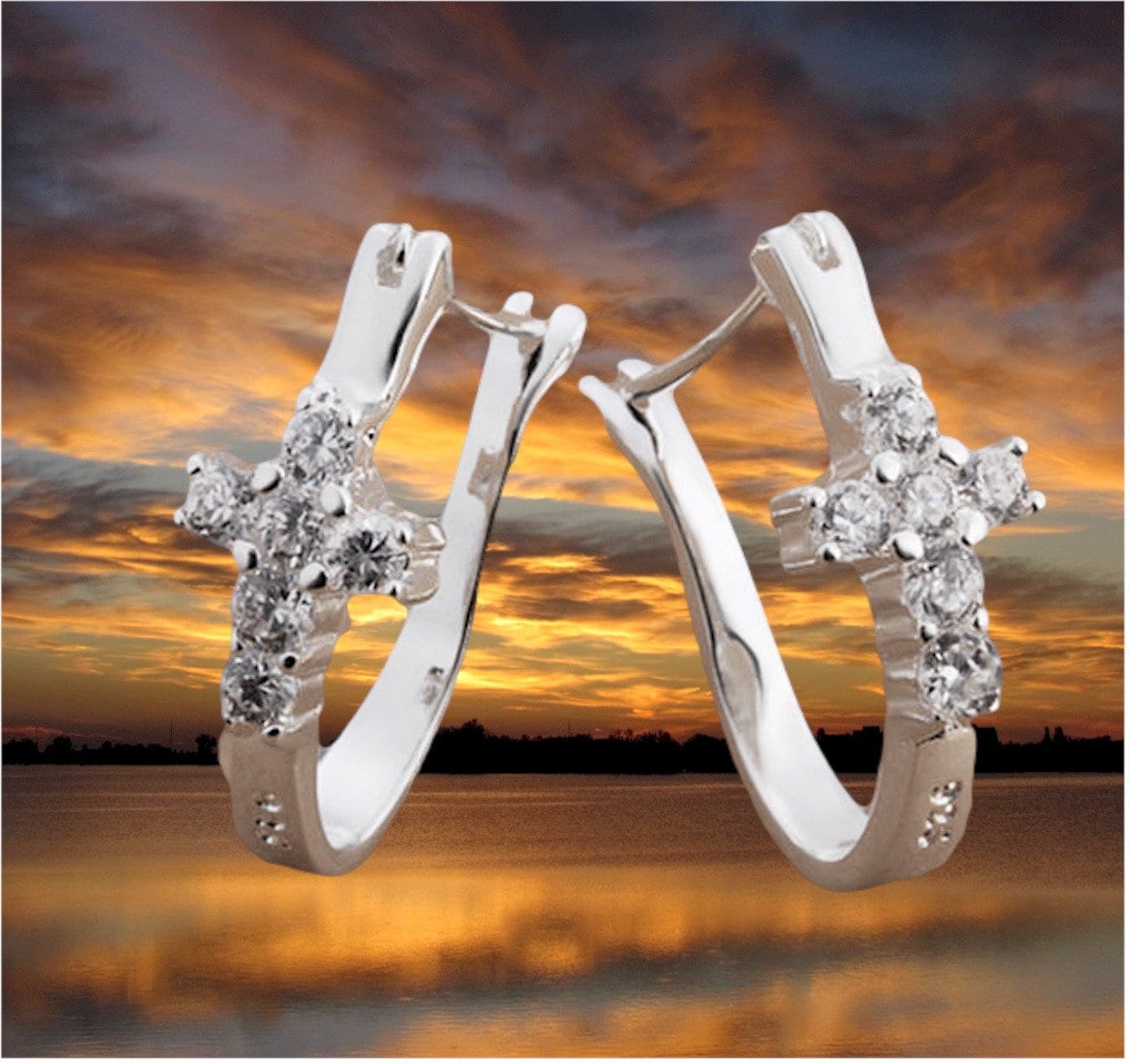 Elegant Sparkling Sterling Silver CZ Wrap Cross Huggie Earrings