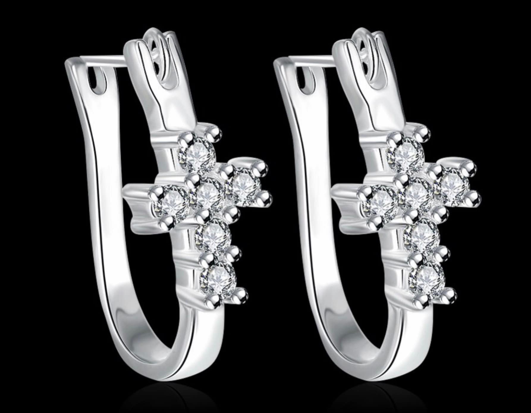 Elegant Sparkling Sterling Silver CZ Wrap Cross Huggie Earrings