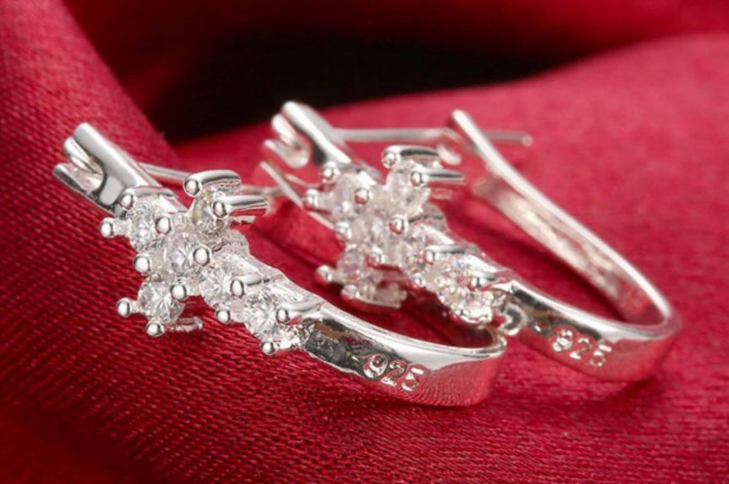 Elegant Sparkling Sterling Silver CZ Wrap Cross Huggie Earrings