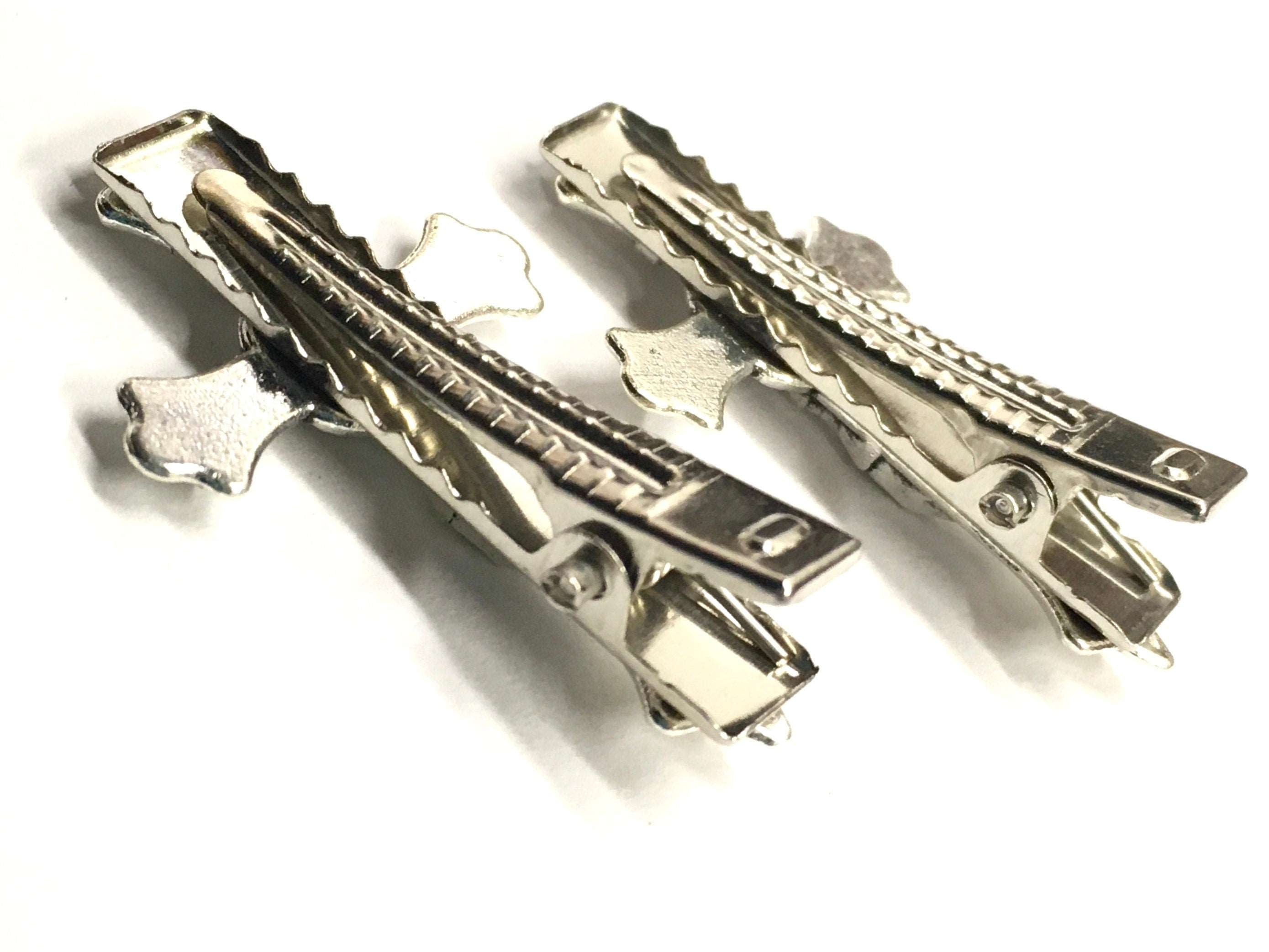 Vintage Style Silver Antiqued Crucifix Cross Hair Clips