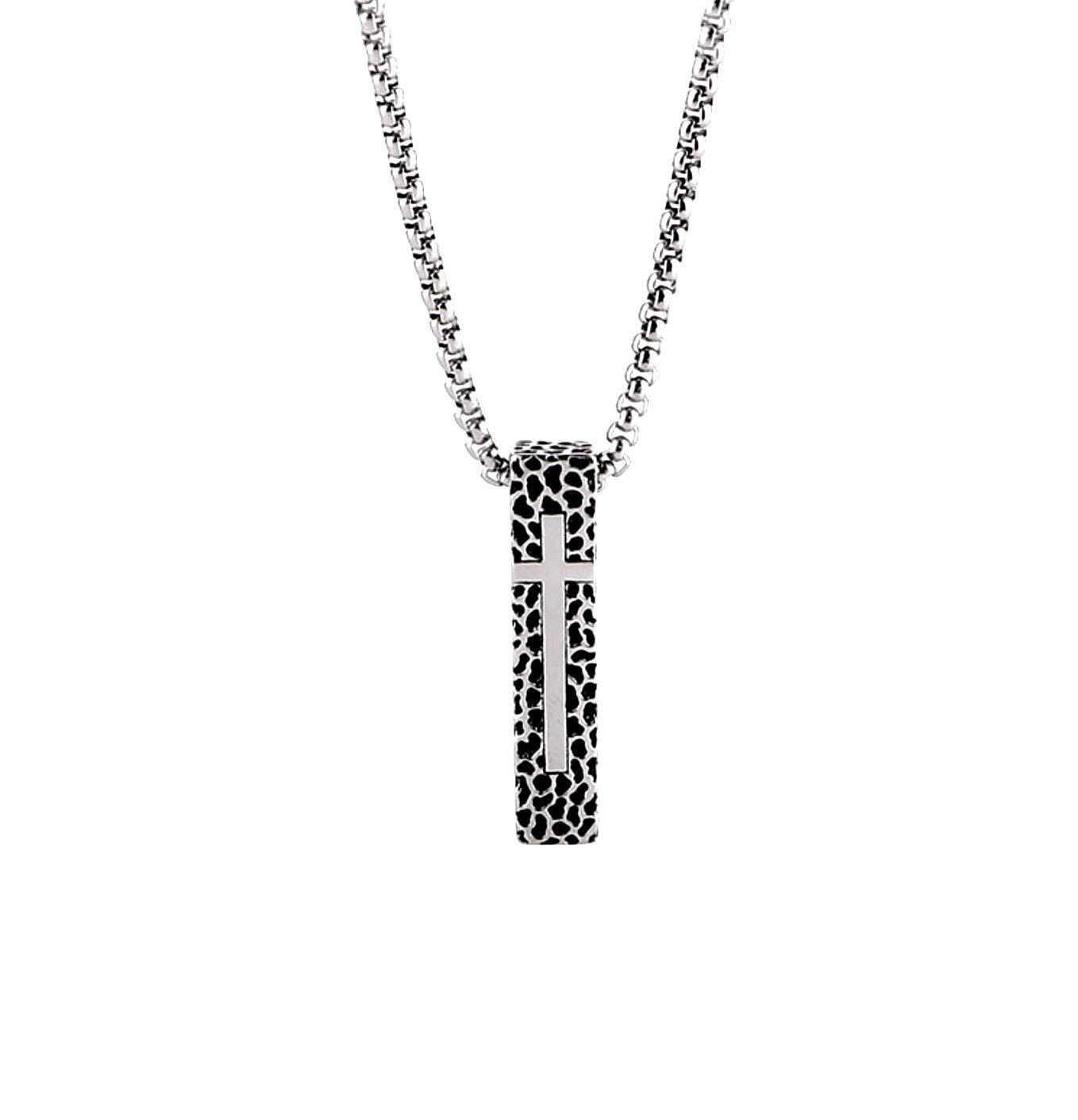 Textured Cross Weathered & Hammered Necklace for Men