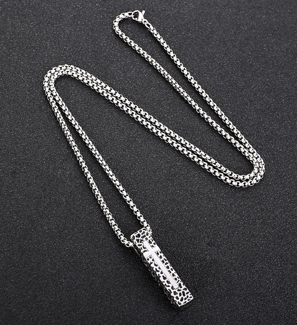 Textured Cross Weathered & Hammered Necklace for Men
