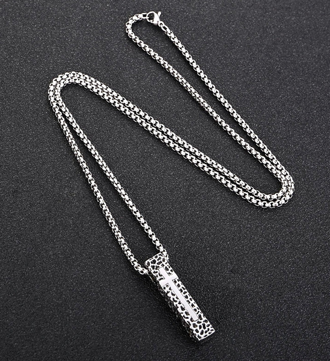 Textured Cross Weathered & Hammered Necklace for Men