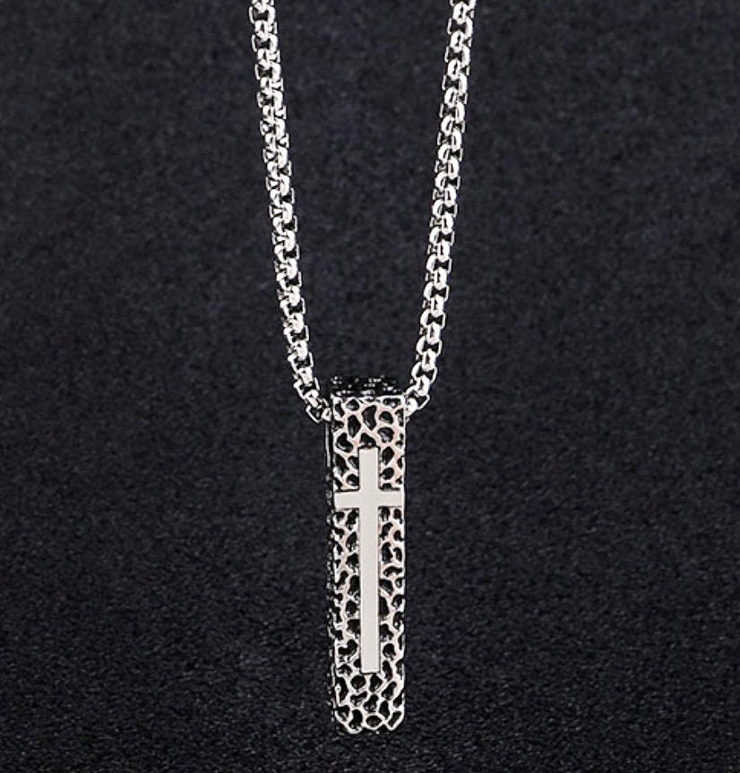Textured Cross Weathered & Hammered Necklace for Men