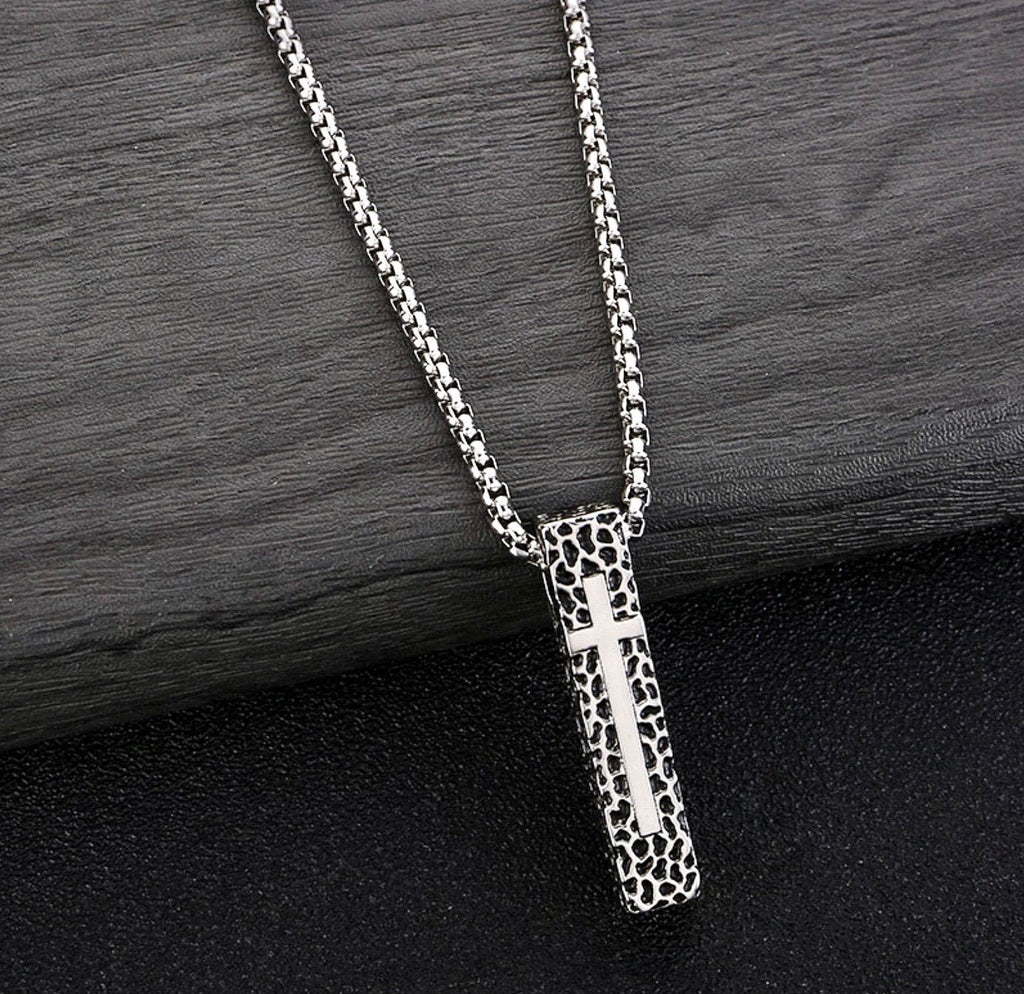 Textured Cross Weathered & Hammered Necklace for Men