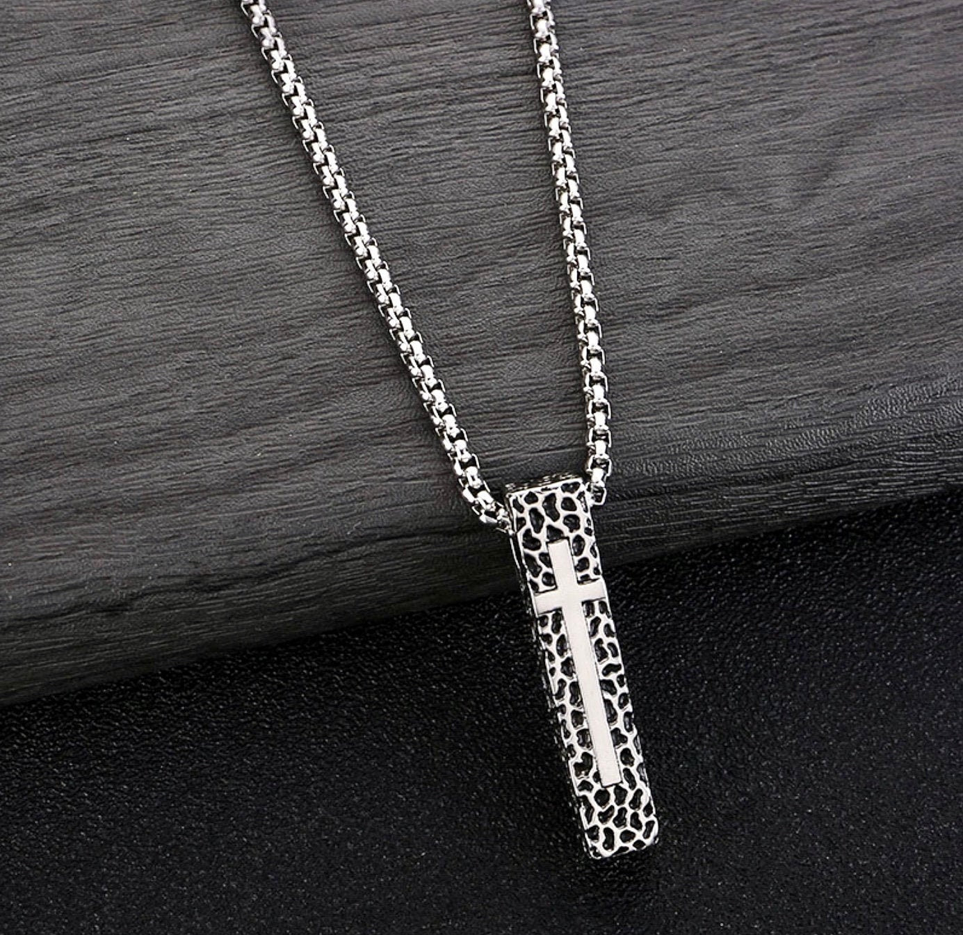 Textured Cross Weathered & Hammered Necklace for Men