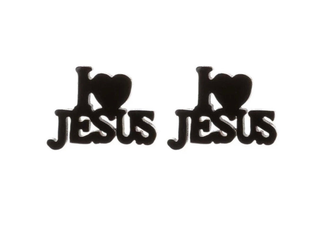 I Love JESUS Stud Earrings in Black, Gold, or Silver Waterproof & Hypoallergenic
