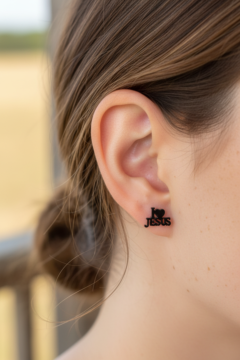I Love JESUS Stud Earrings in Black, Gold, or Silver Waterproof & Hypoallergenic