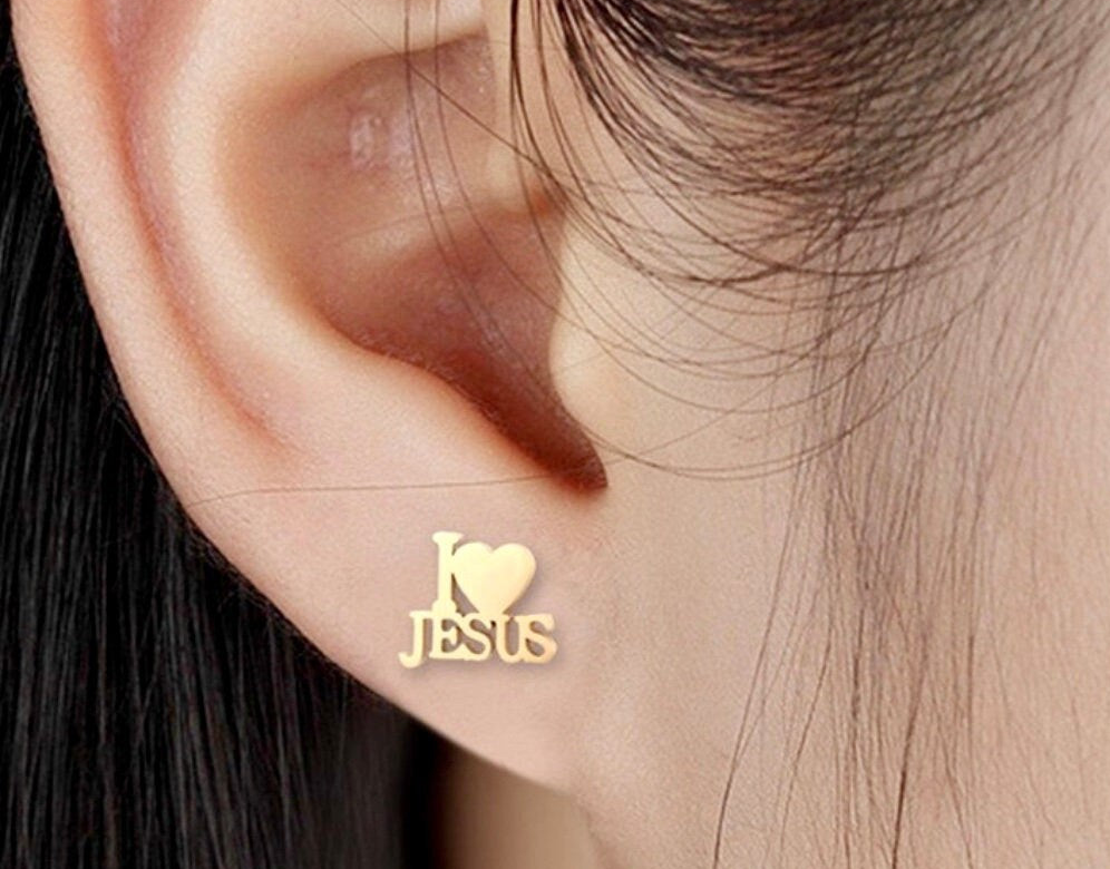 I Love JESUS Stud Earrings in Black, Gold, or Silver Waterproof & Hypoallergenic