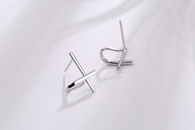 Dainty Solid Sterling Silver Cross Huggie Earrings