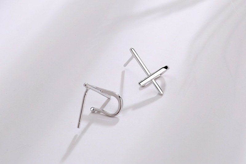 Dainty Solid Sterling Silver Cross Huggie Earrings