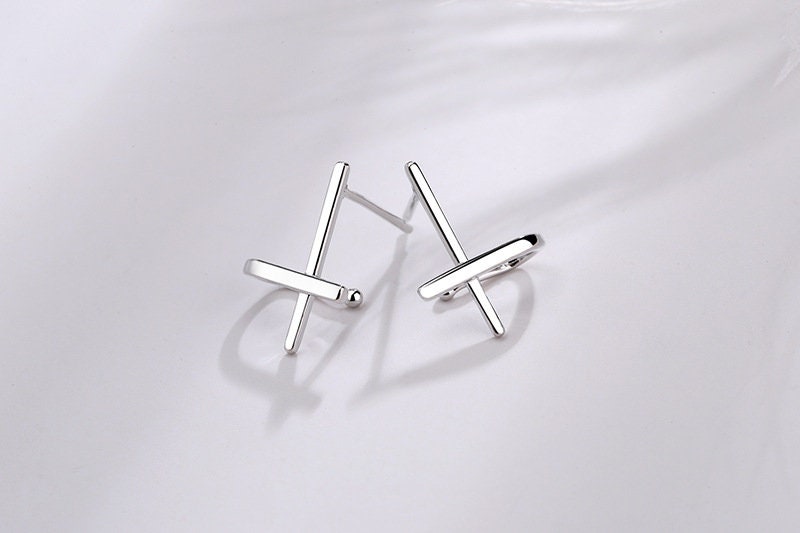 Dainty Solid Sterling Silver Cross Huggie Earrings