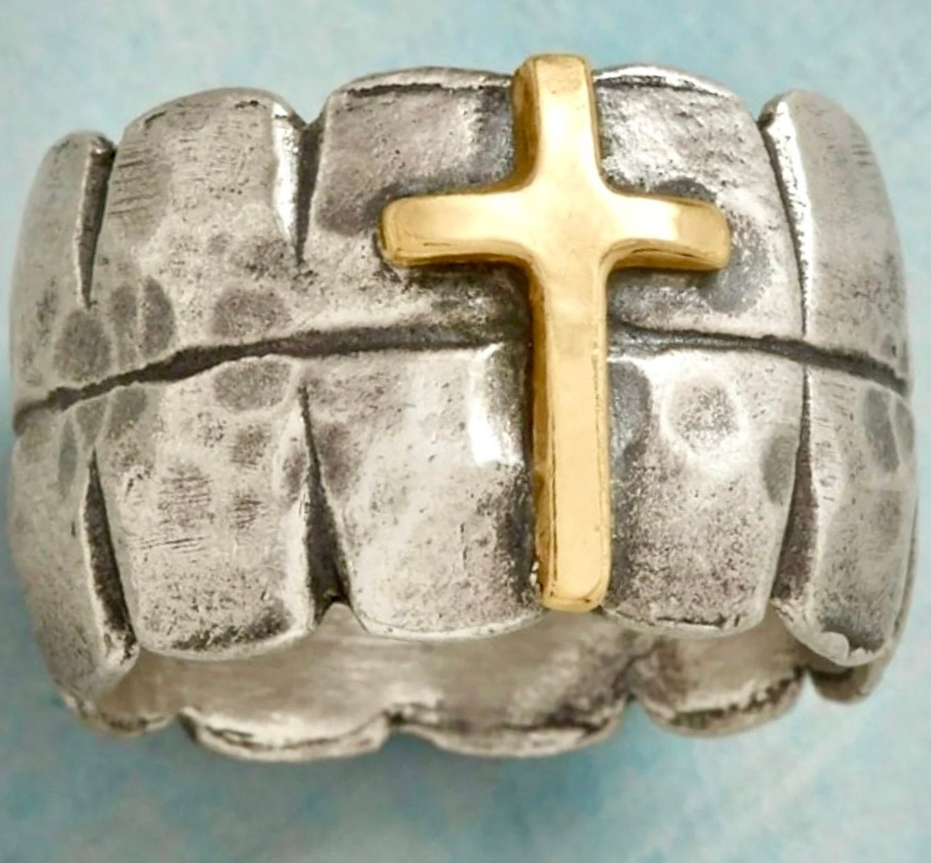 Vintage Cross of Jesus 3/8 inch Wide Band Ring