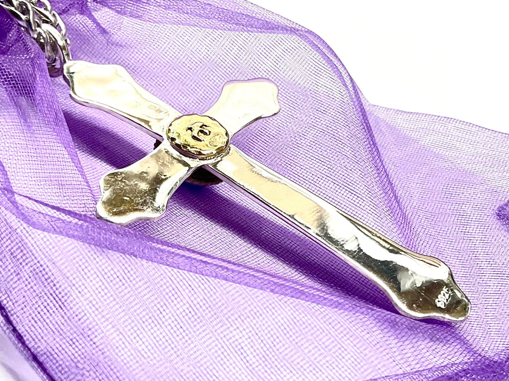 Solid Exquisite Sterling Silver & Turquoise Western Style Cross With Heavy Chain