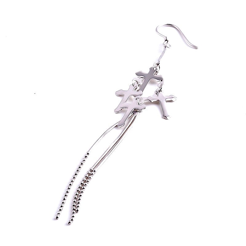 Boho Style Solid Sterling Silver 3 Strand Cross Tassel Earrings