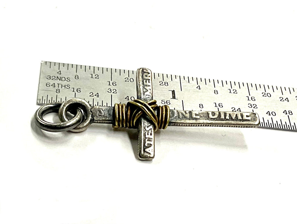Sterling Silver US Coin Antiqued Oxidized Solid Silver Cross Necklace