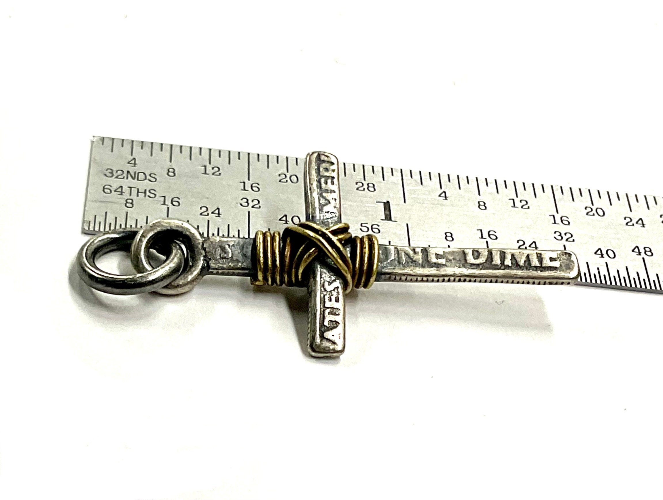 Sterling Silver US Coin Antiqued Oxidized Solid Silver Cross Necklace