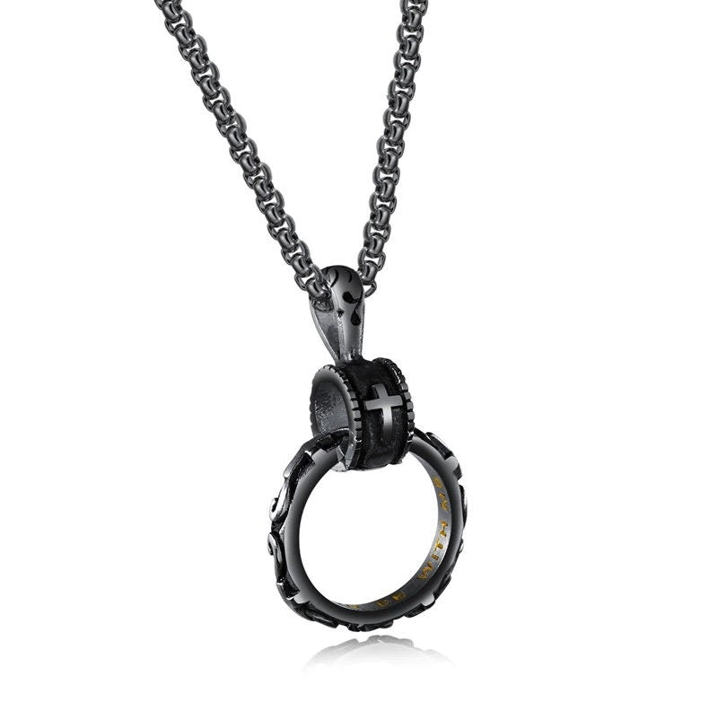 "God Be With Me" Waterproof Ring Necklace in Silver, Gold, or Black