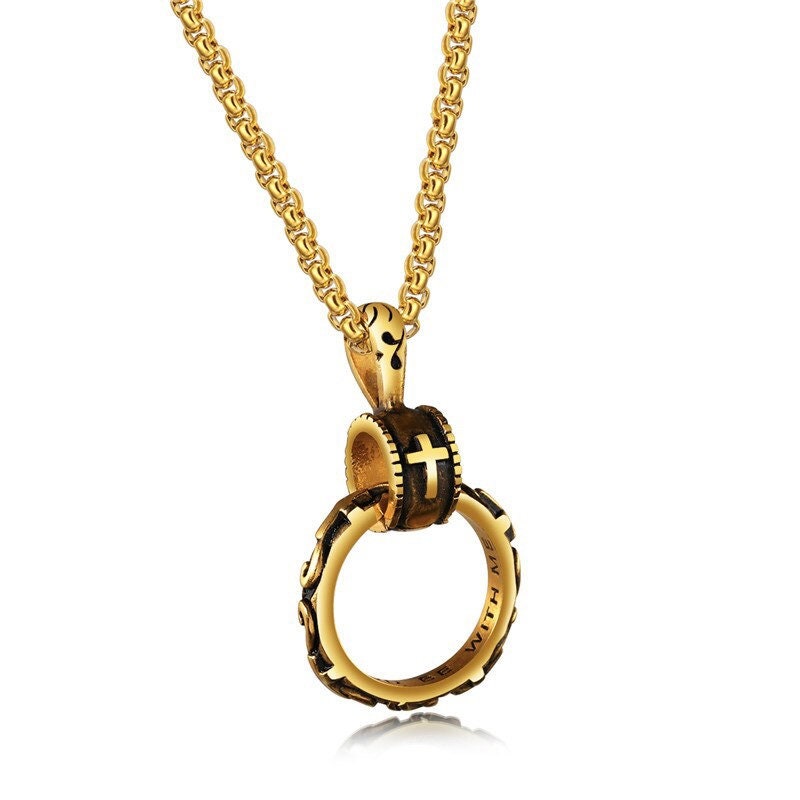 "God Be With Me" Waterproof Ring Necklace in Silver, Gold, or Black