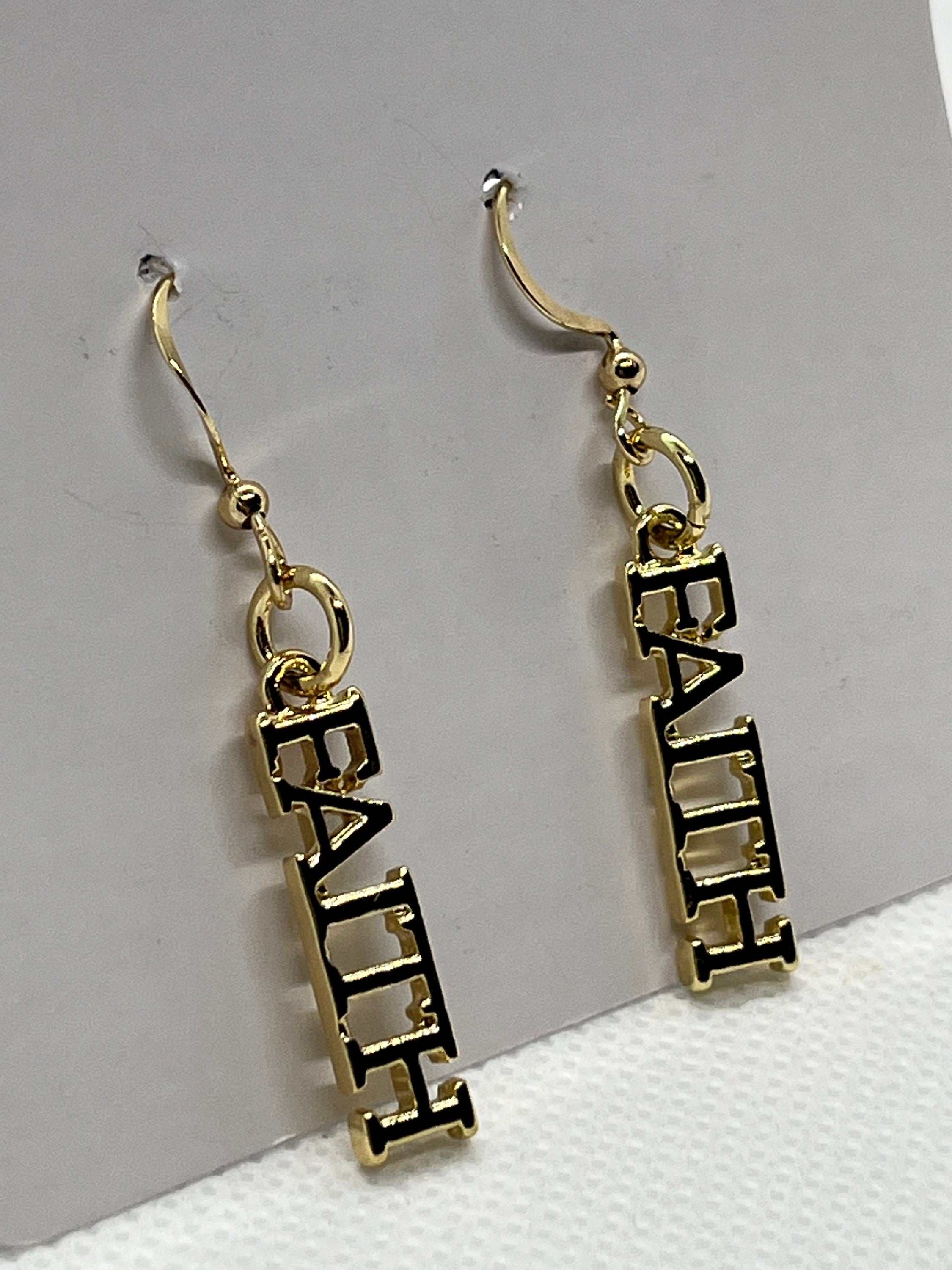 Gold Faith Dangle Earrings