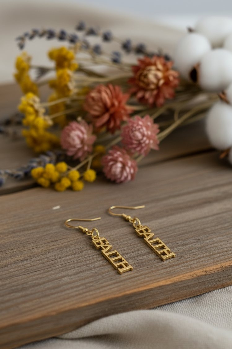 Gold Faith Dangle Earrings