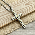Hammered Two Tone Solid Sterling Silver Cross Necklace With Brass Inlay