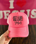 Just A Girl Who Loves Jesus Embroidered Trucker Hat