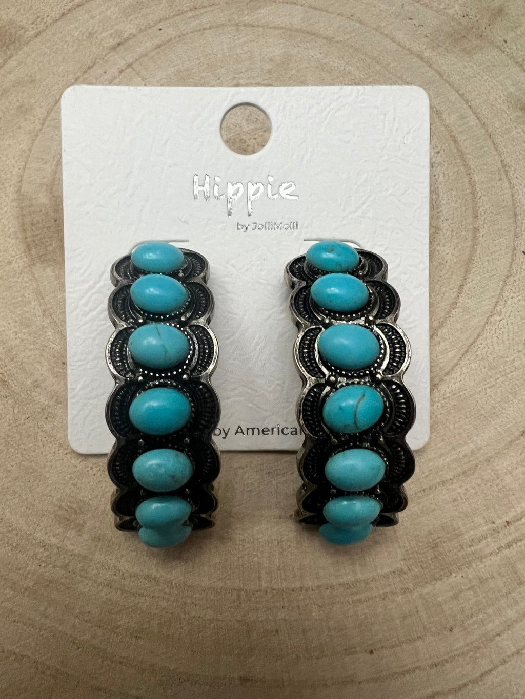 Large Western Faux Turquoise Hoop Earrings - 2 inch hoop