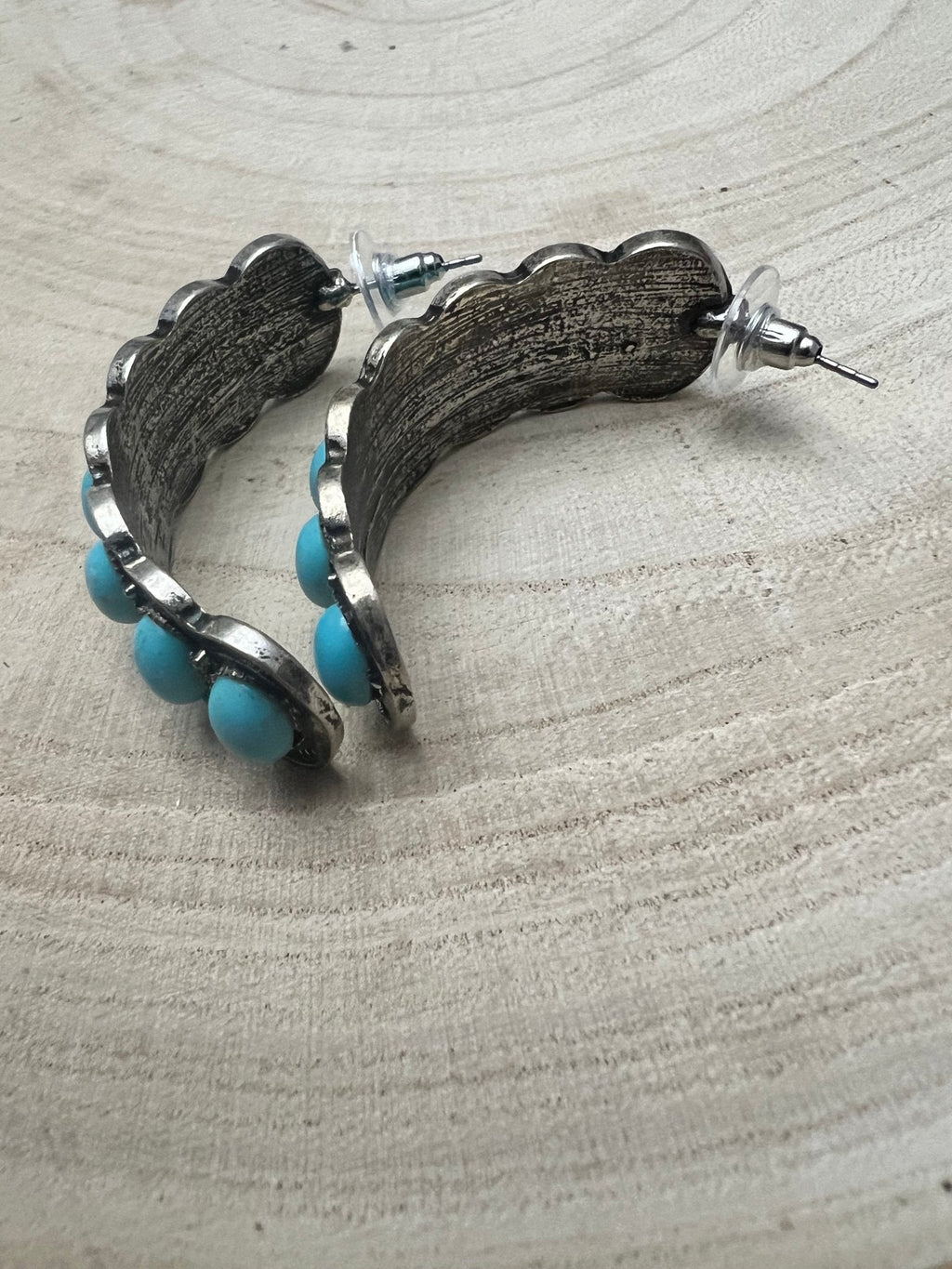Large Western Faux Turquoise Hoop Earrings - 2 inch hoop