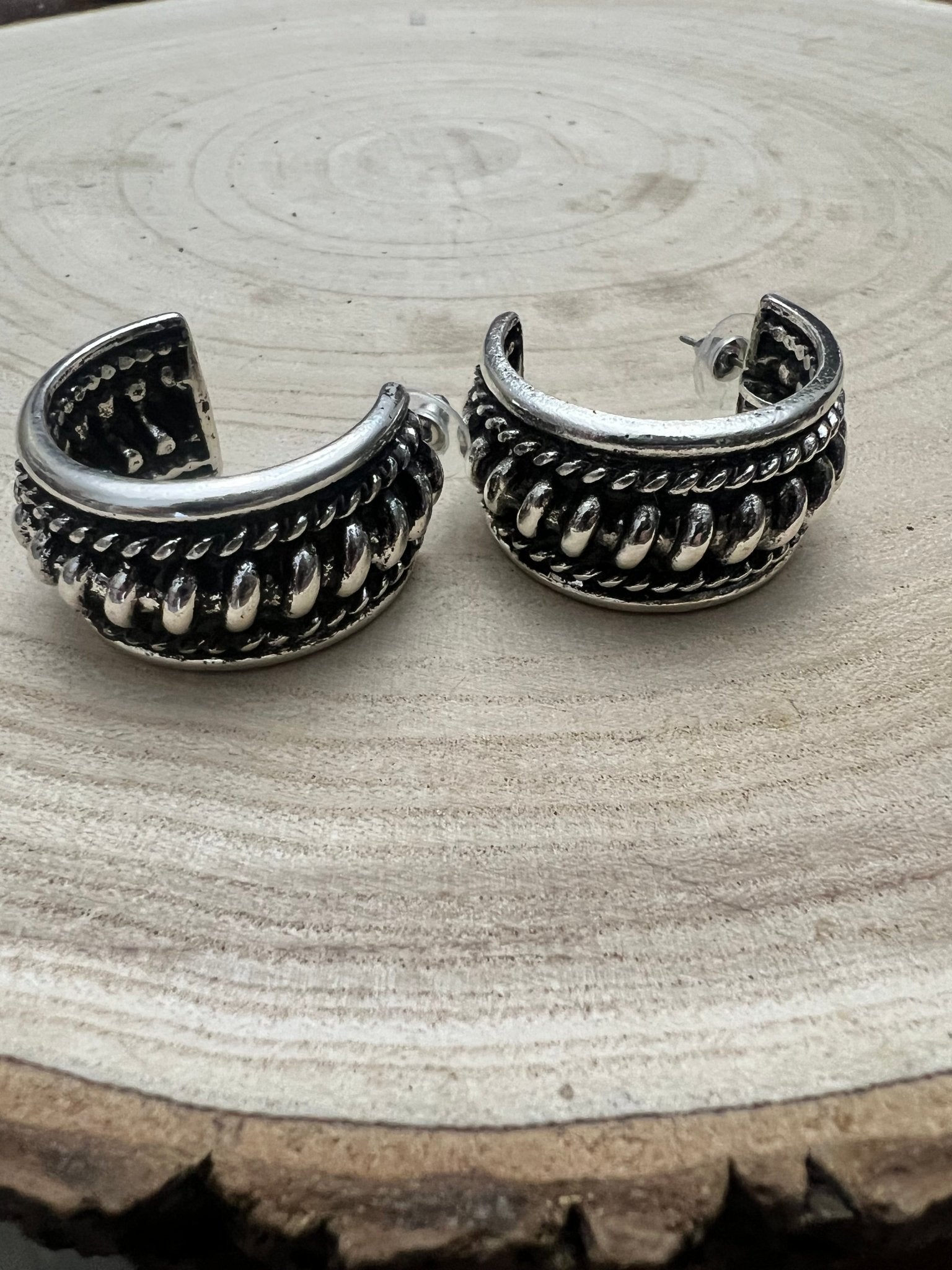 Large Western Twisted Wire Silver Hoop Earring