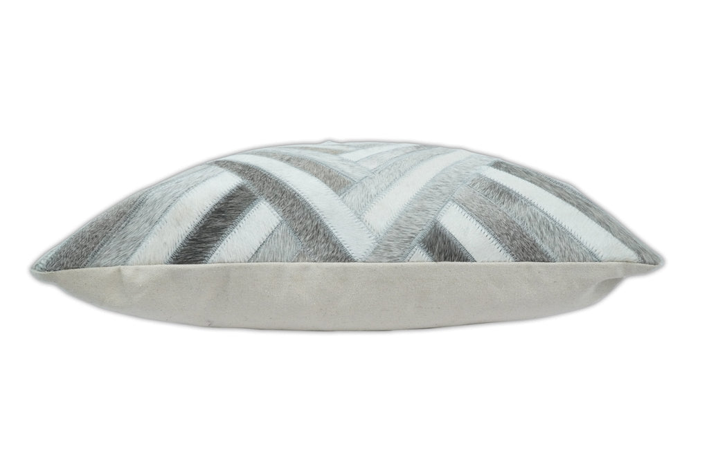 Modern Geometric Silver and Ivory Striped GENUINE LEATHER Pillow