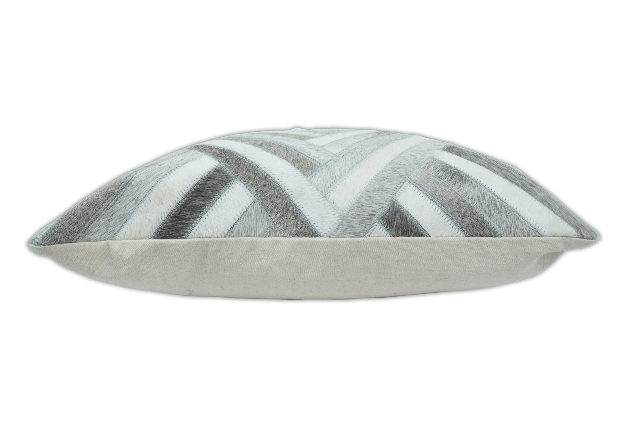 Modern Geometric Silver and Ivory Striped GENUINE LEATHER Pillow