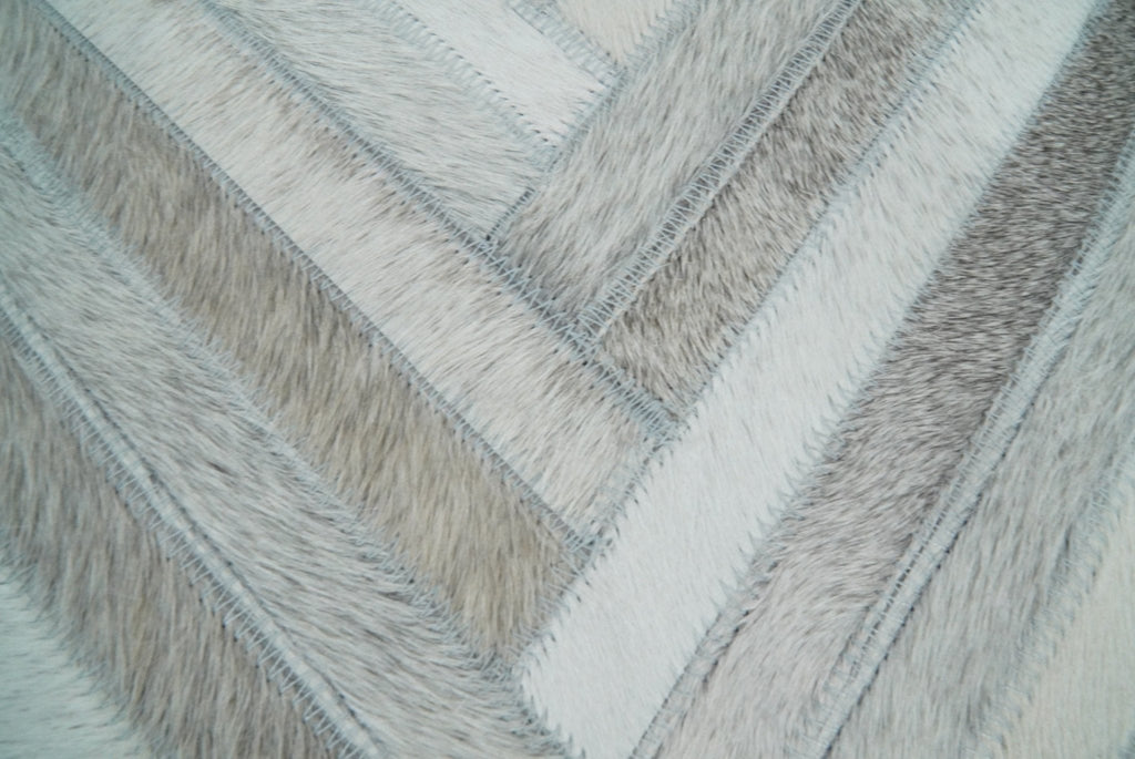 Modern Geometric Silver and Ivory Striped GENUINE LEATHER Pillow