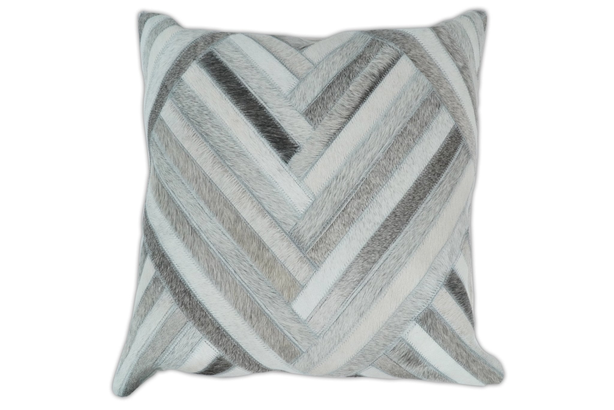 Modern Geometric Silver and Ivory Striped GENUINE LEATHER Pillow