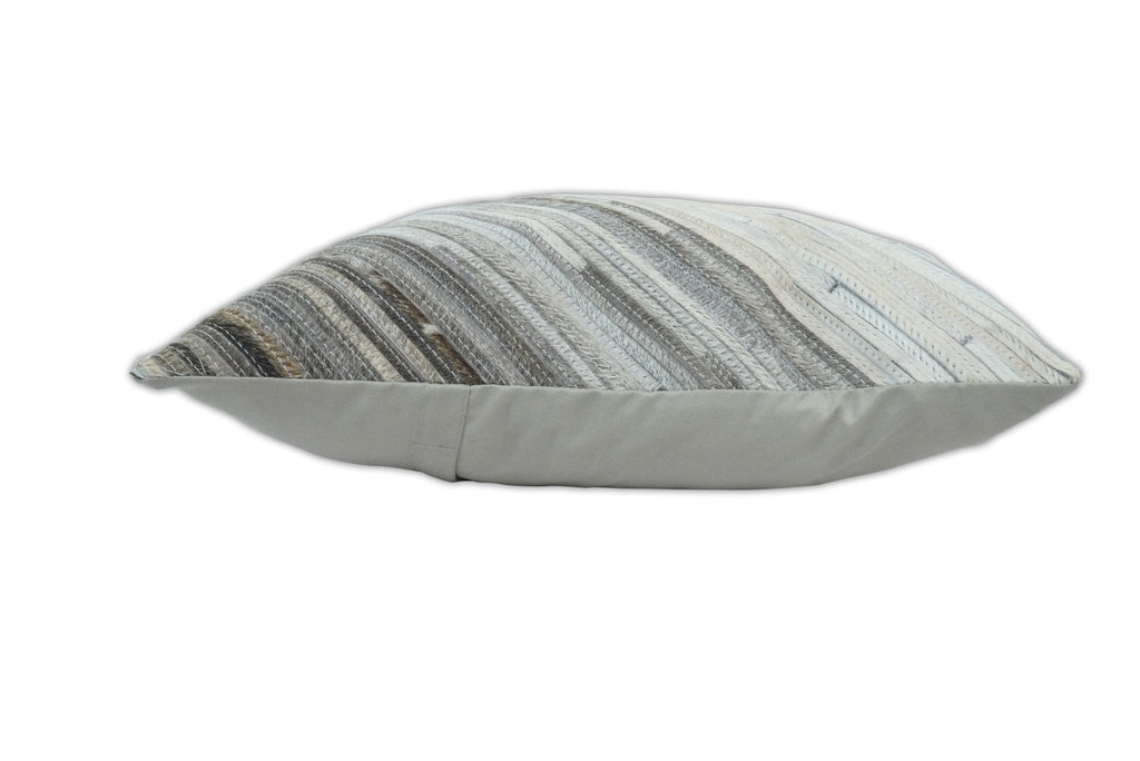 Modern Stripes Ivory and Gray GENUINE LEATHER Accent Pillow