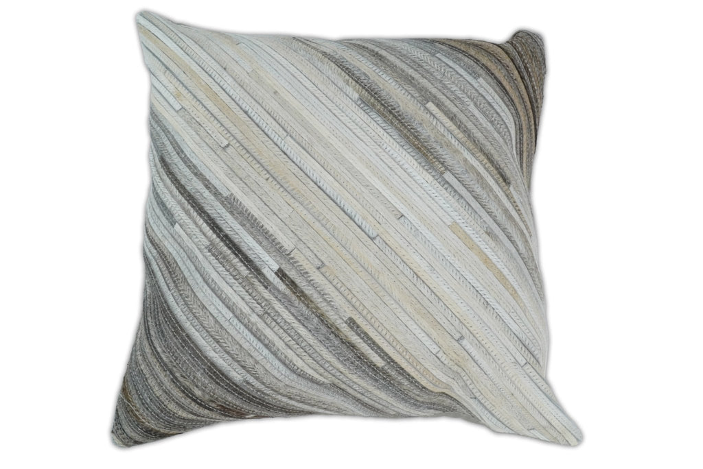 Modern Stripes Ivory and Gray GENUINE LEATHER Accent Pillow