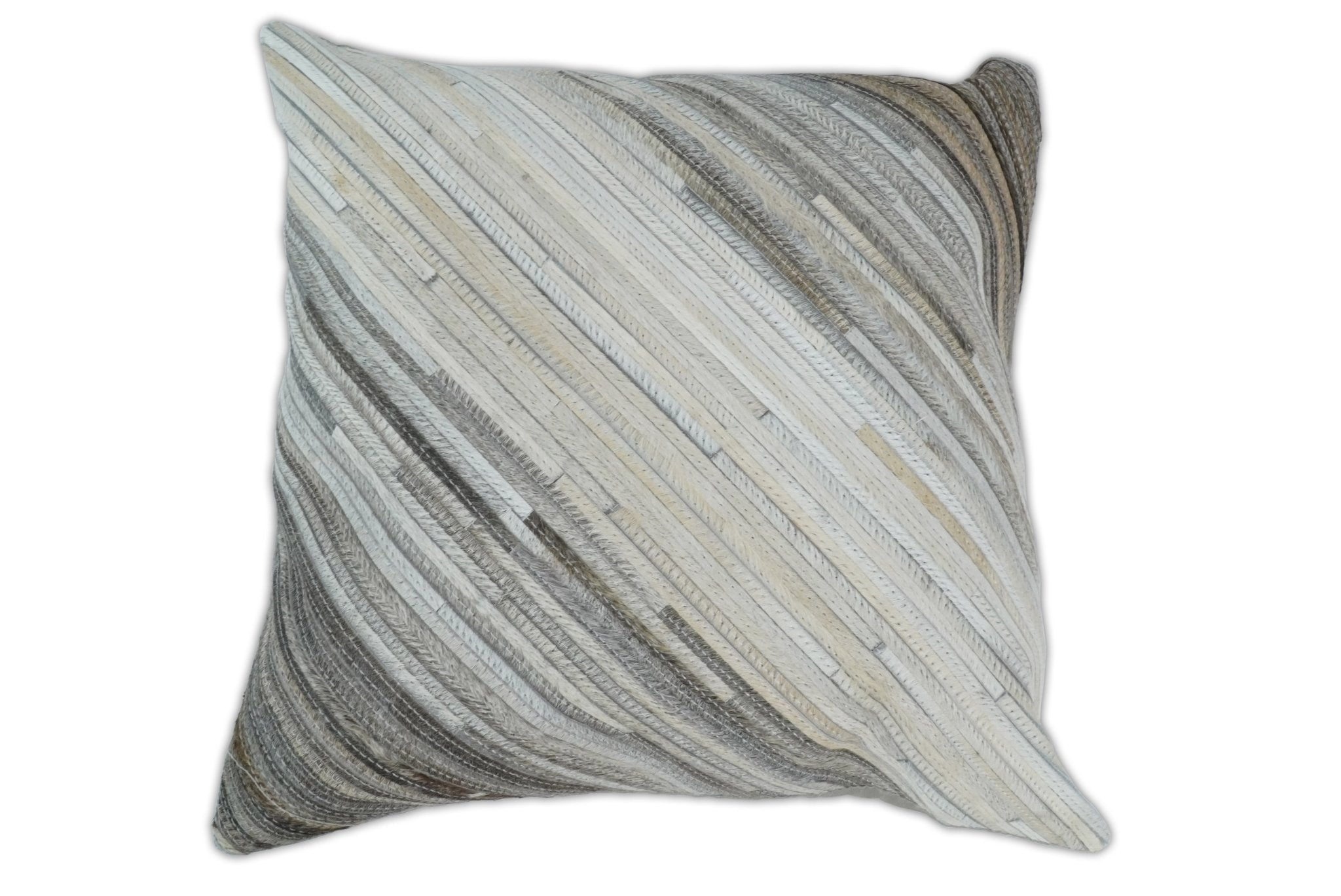 Modern Stripes Ivory and Gray GENUINE LEATHER Accent Pillow