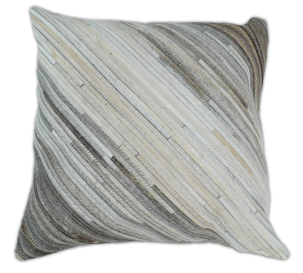 Modern Stripes Ivory and Gray GENUINE LEATHER Accent Pillow