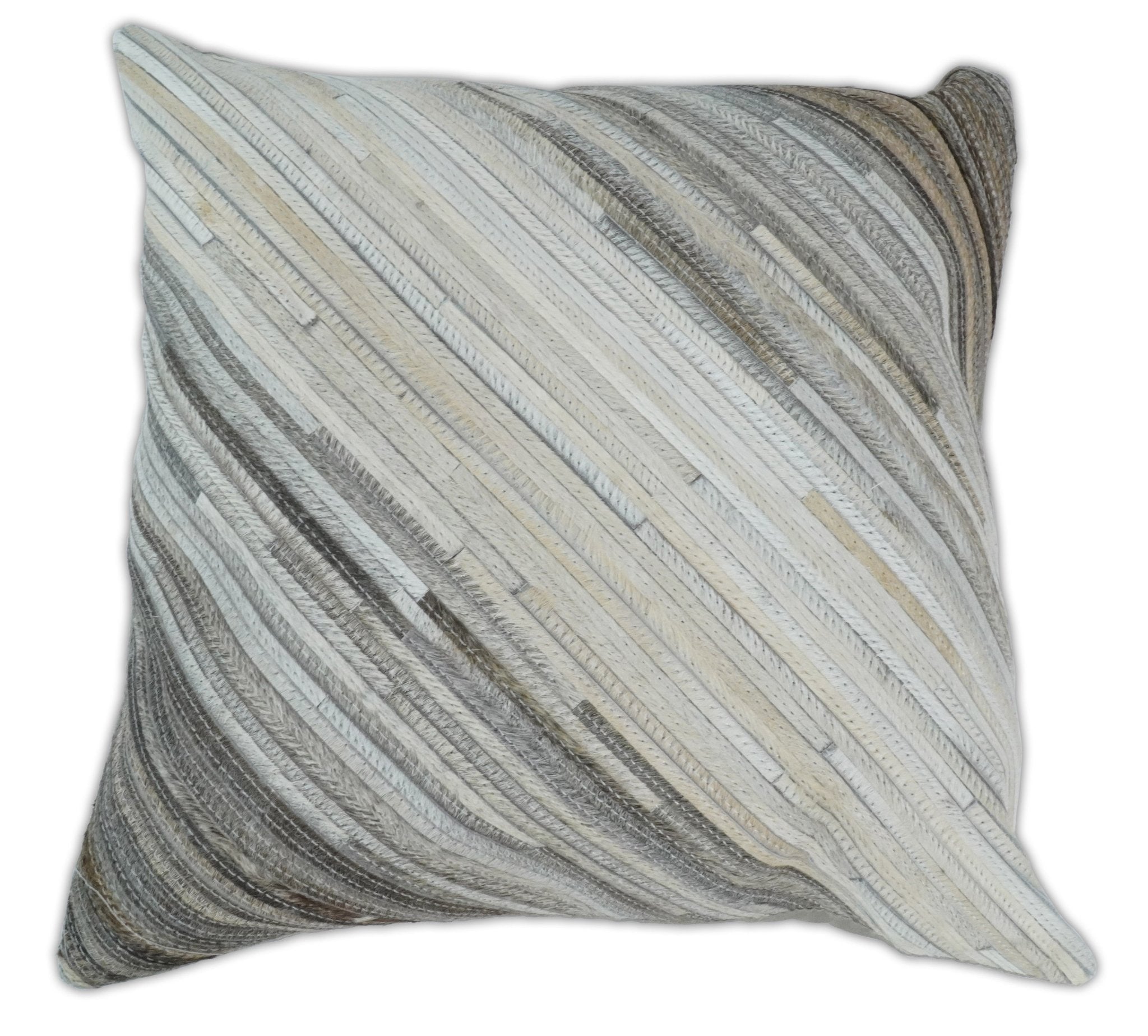 Modern Stripes Ivory and Gray GENUINE LEATHER Accent Pillow