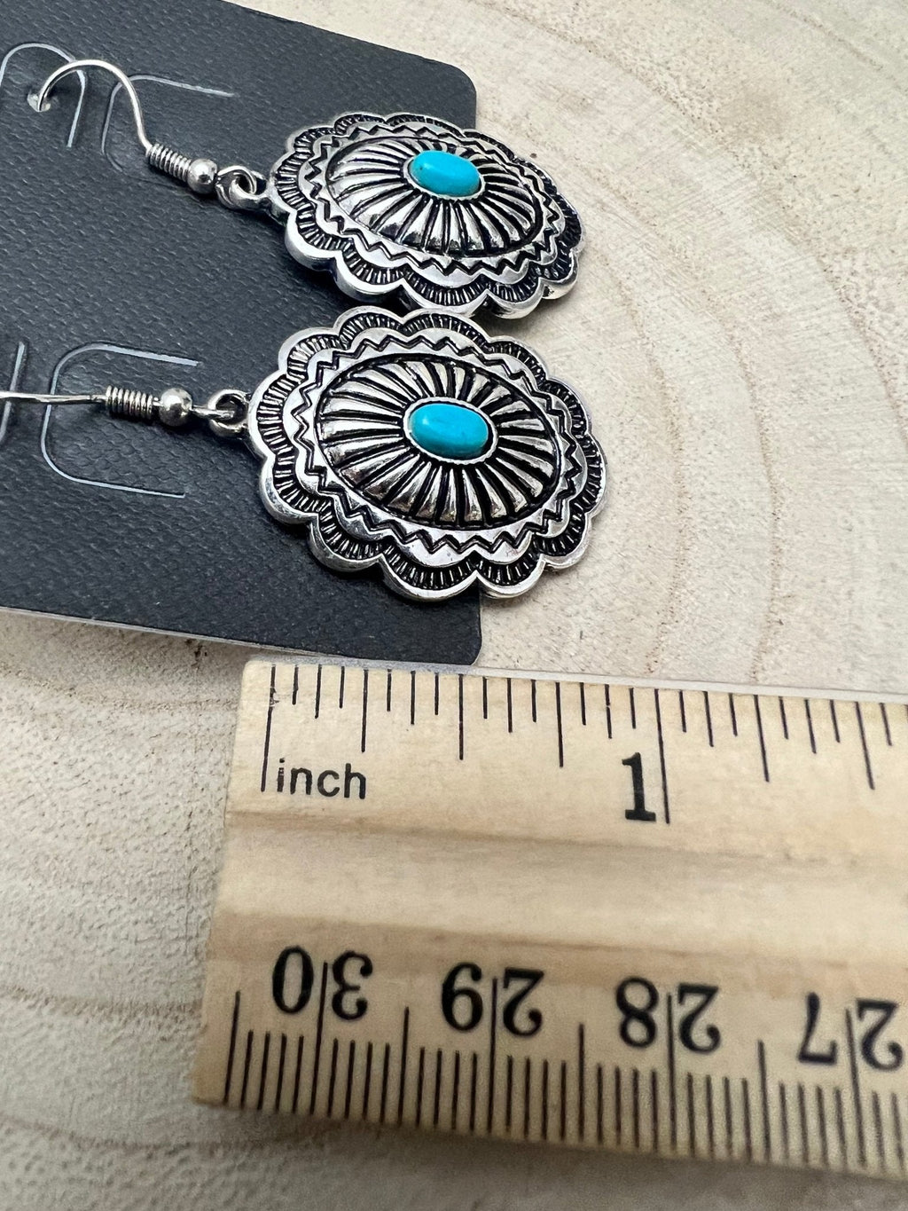 Oval Concho Earrings with Faux Turquoise