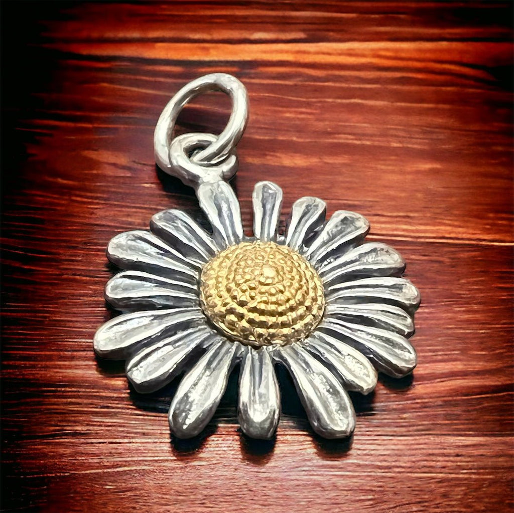 Petite sterling daisy with bronze charm/pendant