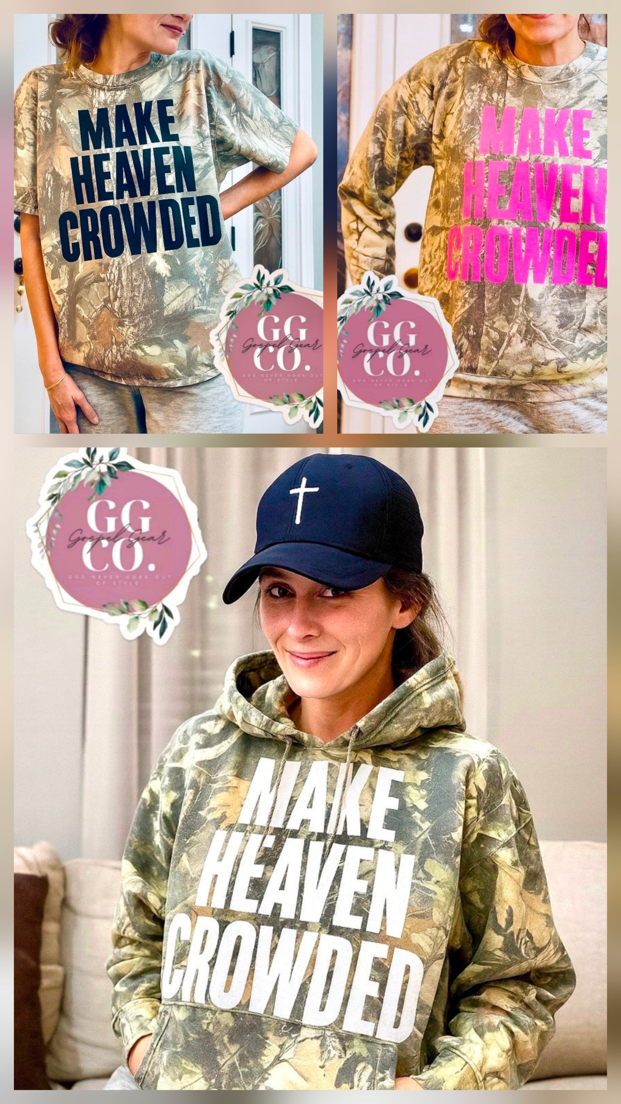 Make Heaven Crowded  Camo Cotton Tee, Hoodie, or Crewneck