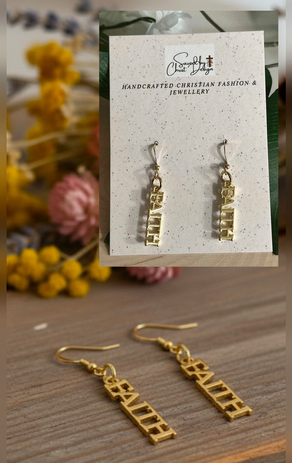 Gold Faith Dangle Earrings